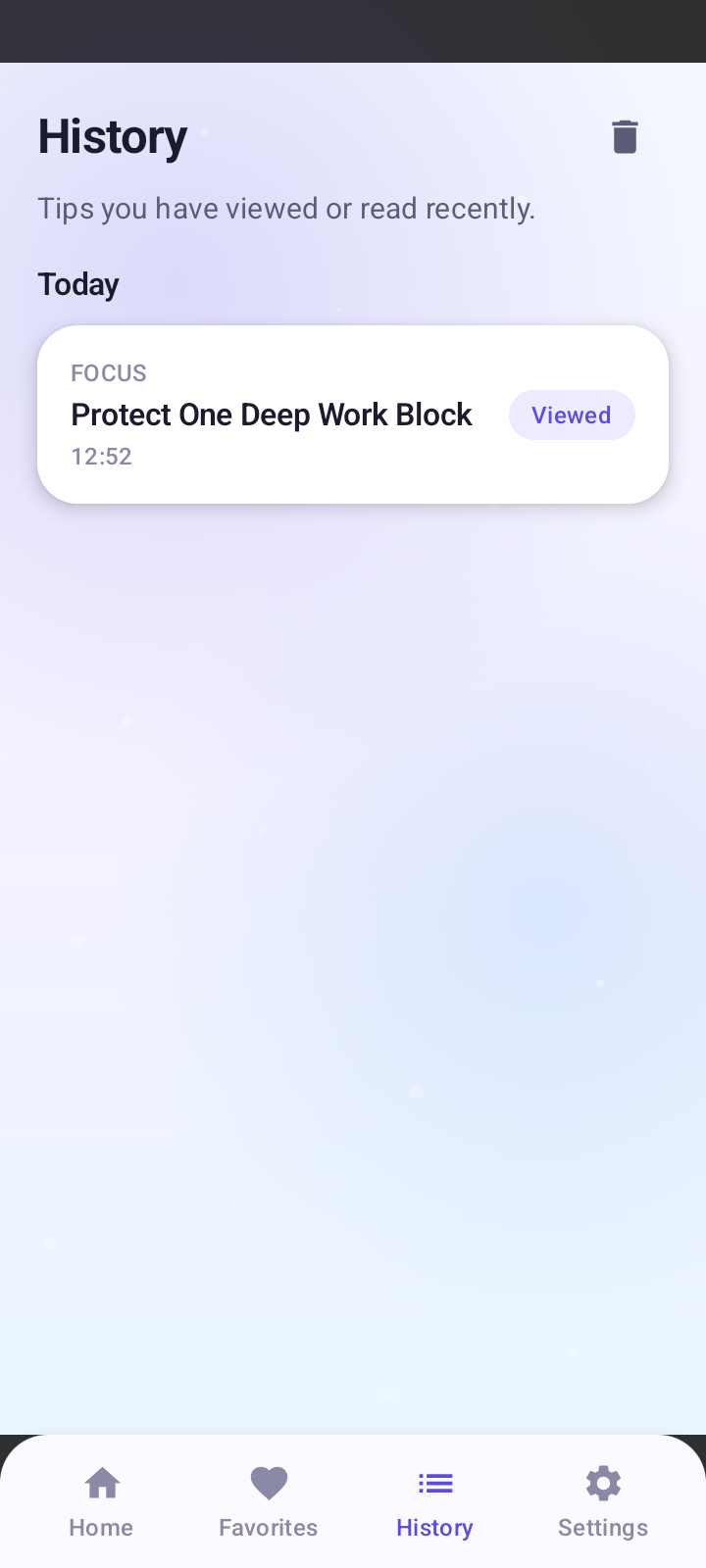 WhiteGuide History screen