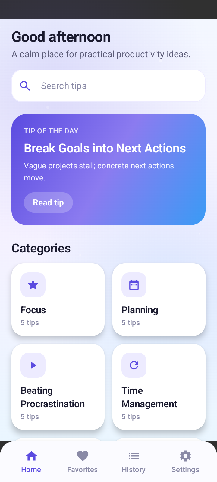 WhiteGuide home screen